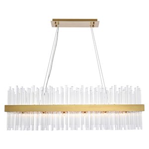 Elegant Lighting Dallas 42&quot Rectangle Iron and Crystal Pendant in Satin Gold