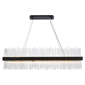 Elegant Lighting Dallas 48&quot Rectangle Iron and Crystal Pendant in Black