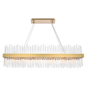 Elegant Lighting Dallas 48&quot Rectangle Iron and Crystal Pendant in Satin Gold
