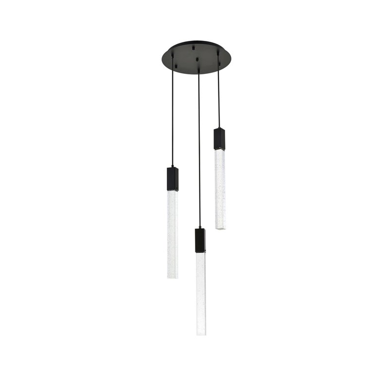 Elegant Lighting Weston 3-Light Modern Metal and Crystal Pendant in Black