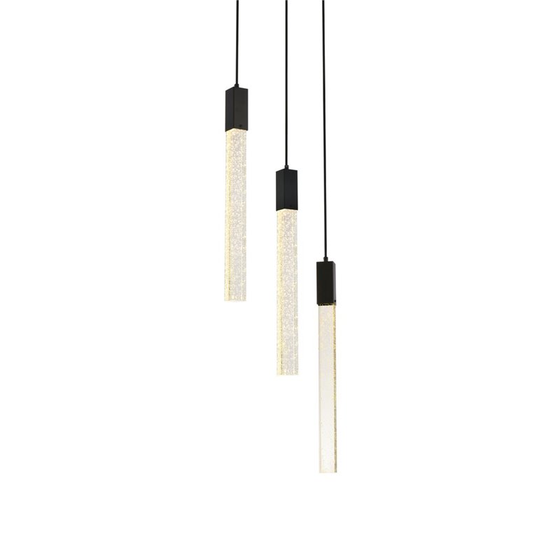 Elegant Lighting Weston 3-Light Modern Metal and Crystal Pendant in Black