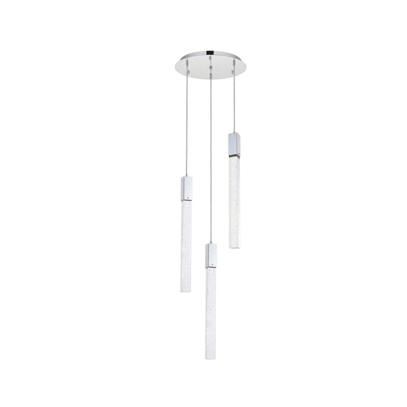 Elegant Lighting Weston 3-Light Modern Metal and Crystal Pendant in Chrome