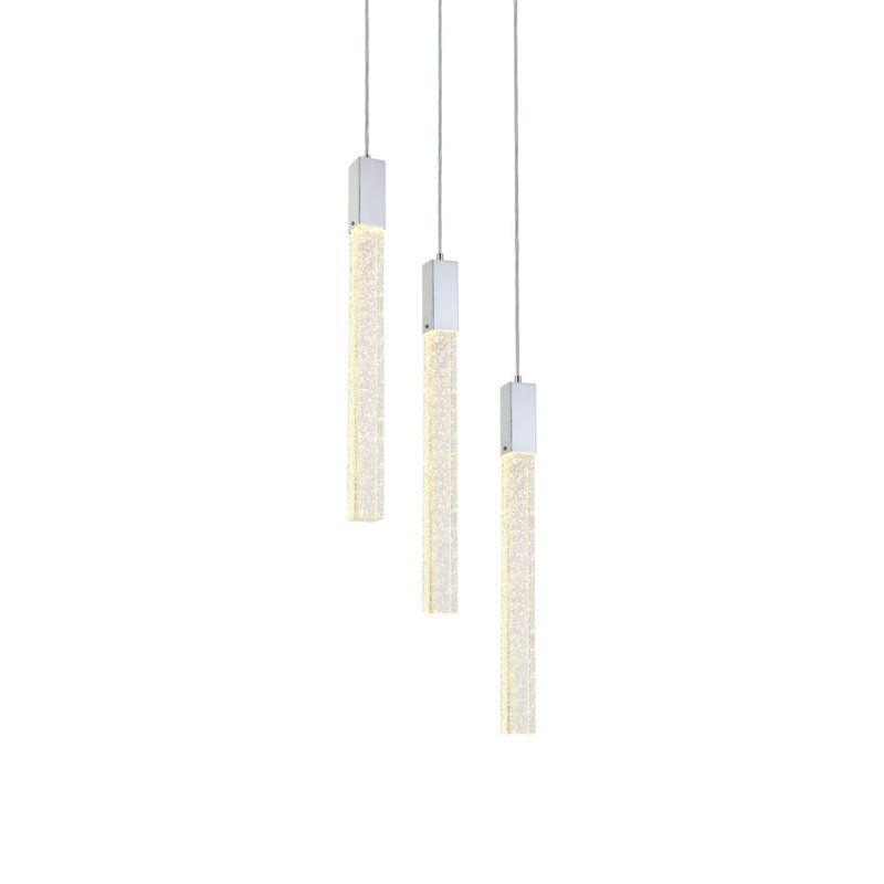 Elegant Lighting Weston 3-Light Modern Metal and Crystal Pendant in Chrome