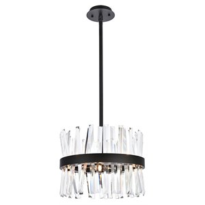 Elegant Lighting Serephina 16&quot Round Iron and Crystal Pendant Light in Black