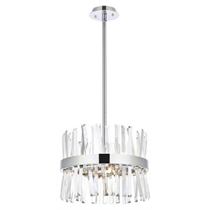 Elegant Lighting Serephina 16&quot Round Iron and Crystal Pendant Light in Chrome