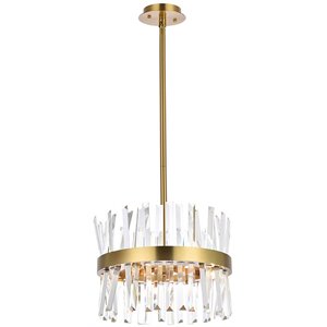 Elegant Lighting Serephina 16&quot Round Iron and Crystal Pendant Light in Gold
