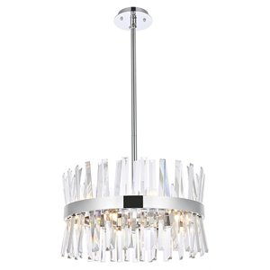 Elegant Lighting Serephina 20&quot Round Iron and Crystal Pendant Light in Chrome