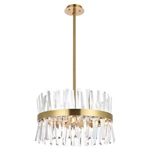 Elegant Lighting Serephina 20&quot Round Iron and Crystal Pendant Light in Gold