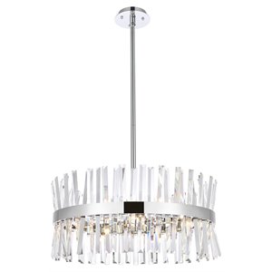 Elegant Lighting Serephina 25&quot Round Iron and Crystal Pendant Light in Chrome