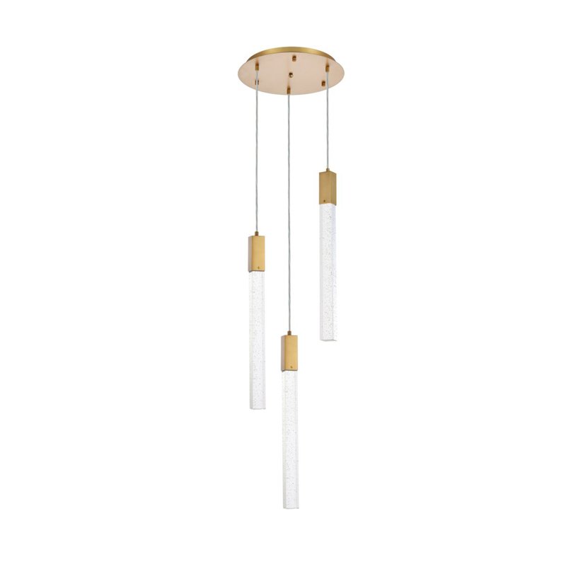 Elegant Lighting Weston 3-Light Modern Metal and Crystal Pendant in Satin Gold
