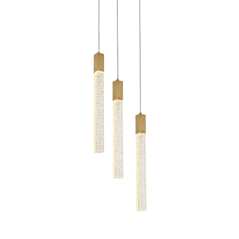 Elegant Lighting Weston 3-Light Modern Metal and Crystal Pendant in Satin Gold