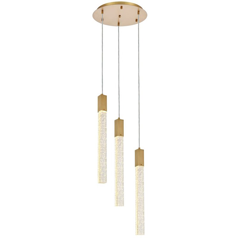 Elegant Lighting Weston 3-Light Modern Metal and Crystal Pendant in Satin Gold