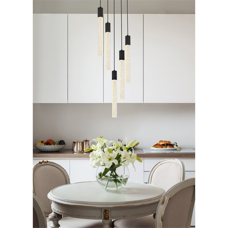 Elegant Lighting Weston 5-Light Modern Metal and Crystal Pendant in Black