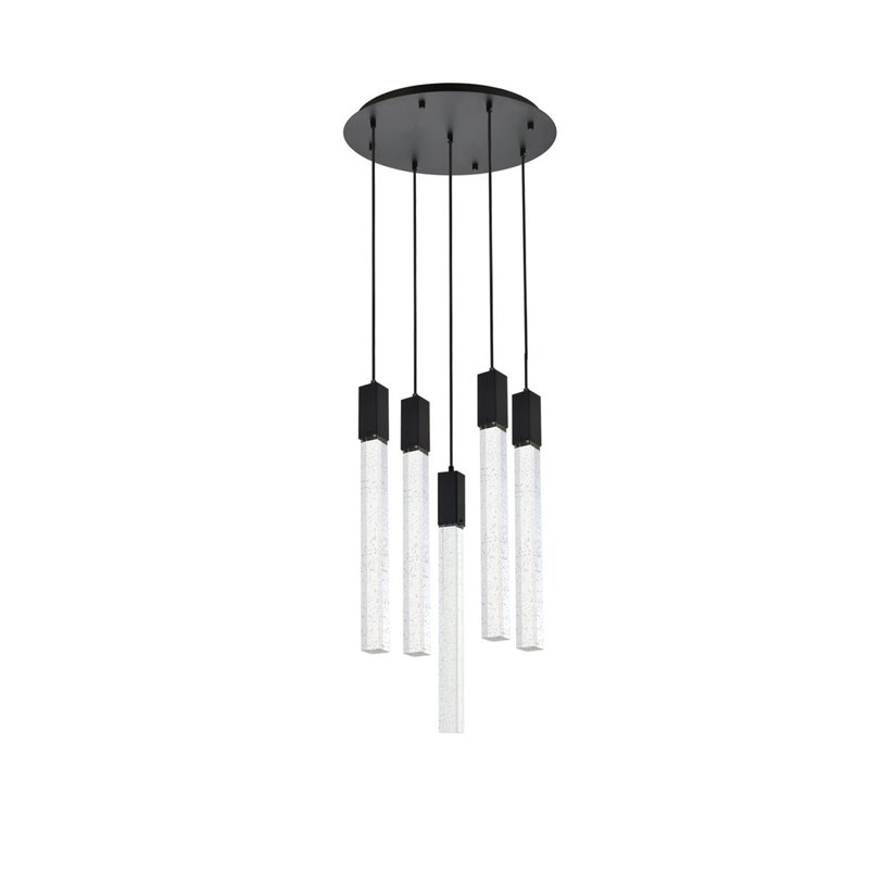 Elegant Lighting Weston 5-Light Modern Metal and Crystal Pendant in Black