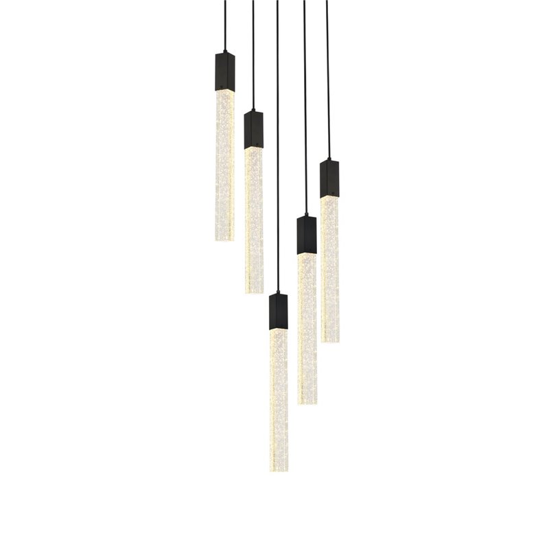 Elegant Lighting Weston 5-Light Modern Metal and Crystal Pendant in Black