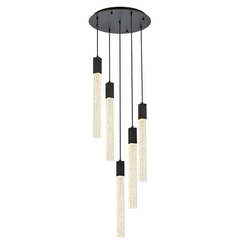 Elegant Lighting Weston 5-Light Modern Metal and Crystal Pendant in Black