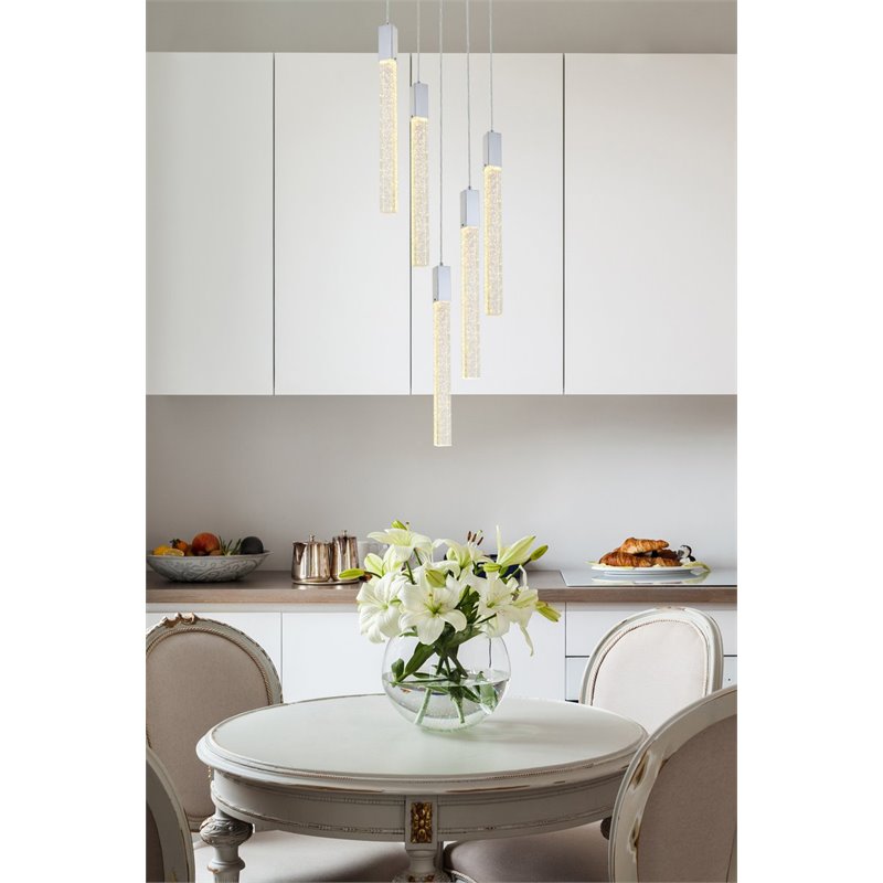 Elegant Lighting Weston 5-Light Modern Metal and Crystal Pendant in Chrome