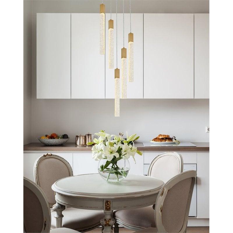 Elegant Lighting Weston 5-Light Modern Metal and Crystal Pendant in Satin Gold