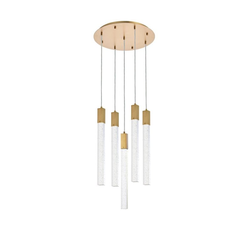 Elegant Lighting Weston 5-Light Modern Metal and Crystal Pendant in Satin Gold