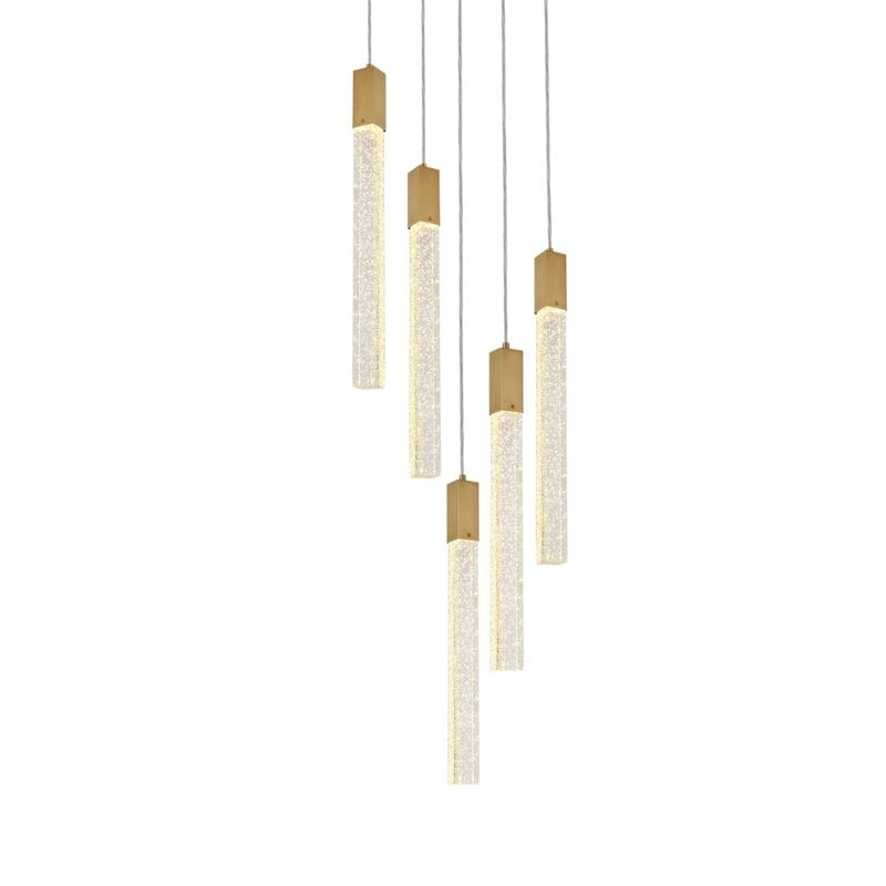 Elegant Lighting Weston 5-Light Modern Metal and Crystal Pendant in Satin Gold