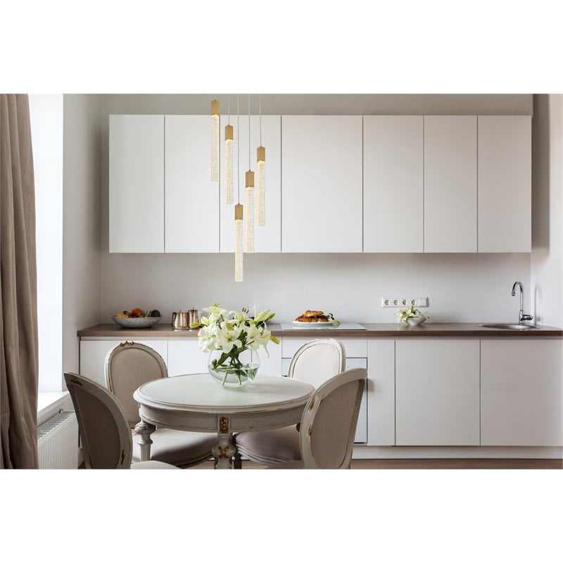 Elegant Lighting Weston 5-Light Modern Metal and Crystal Pendant in Satin Gold