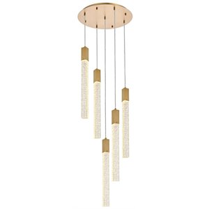 Elegant Lighting Weston 5-Light Modern Metal and Crystal Pendant in Satin Gold
