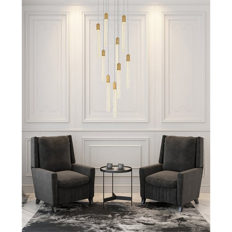 Elegant Lighting Weston 9-Lights Modern Metal and Crystal Pendant in Satin Gold