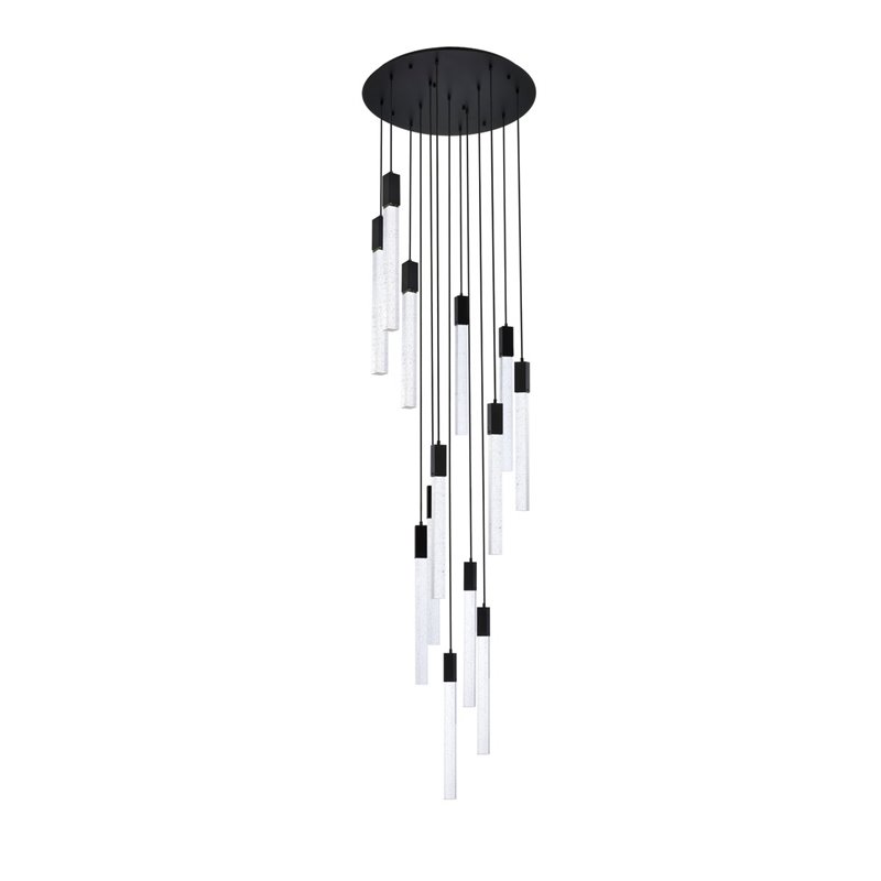 Elegant Lighting Weston 13-Lights Modern Metal and Crystal Pendant in Black