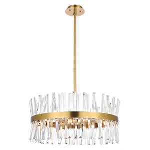 Elegant Lighting Serephina 25&quot Round Iron and Crystal Pendant Light in Gold