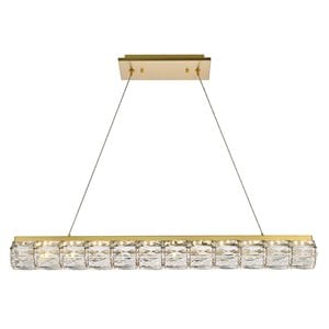 Elegant Lighting Valetta 36&quot Metal and Crystal LED Linear pendant in Gold