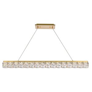 Elegant Lighting Valetta 48&quot Metal and Crystal LED Linear pendant in Gold