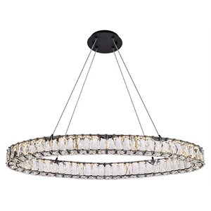 Elegant Lighting Monroe 36&quot Oval Metal and Crystal LED Single Pendant in Black