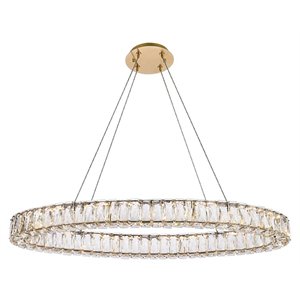Elegant Lighting Monroe 36&quot Oval Metal and Crystal LED Single Pendant in Gold