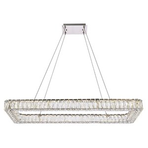 Elegant Lighting Monroe 42&quot Rectangle Crystal LED Single Pendant in Chrome