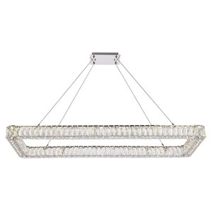 Elegant Lighting Monroe 50&quot Rectangle Crystal LED Single Pendant in Chrome