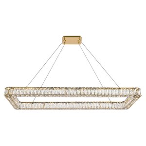 Elegant Lighting Monroe 50&quot Rectangle Crystal LED Single Pendant in Gold