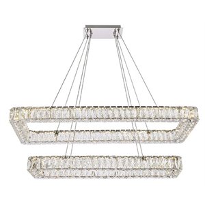 Elegant Lighting Monroe 42&quot Rectangle Crystal LED Double Pendant in Chrome
