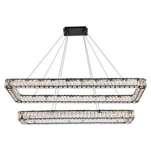 Elegant Lighting Monroe 50&quot Rectangle Crystal LED Double Pendant in Black