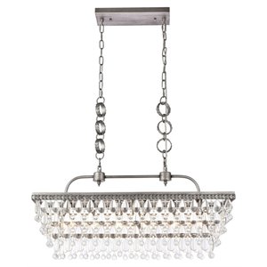 Elegant Lighting Nordic 32&quot Rectangle Iron and Glass Pendant in Antique Silver