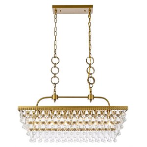 Elegant Lighting Nordic 32&quot Rectangle Iron and Glass Pendant in Brass