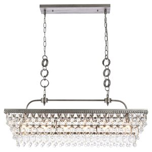 Elegant Lighting Nordic 40&quot Rectangle Iron and Glass Pendant in Antique Silver