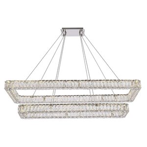 Elegant Lighting Monroe 50&quot Rectangle Crystal LED Double Pendant in Chrome