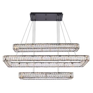 Elegant Lighting Monroe 50&quot Rectangle Crystal LED Triple Pendant in Black