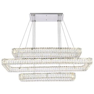 Elegant Lighting Monroe 50&quot Rectangle Crystal LED Triple Pendant in Chrome