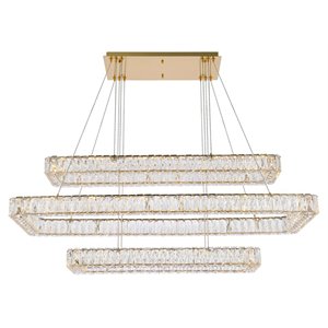 Elegant Lighting Monroe 50&quot Rectangle Crystal LED Triple Pendant in Gold