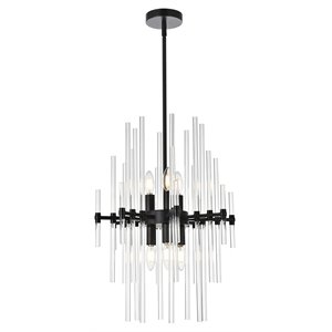 Elegant Lighting Sienna 17&quot Modern Metal and Crystal Rod Pendant in Black