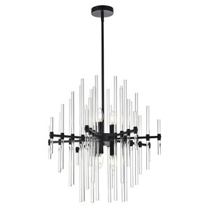 Elegant Lighting Sienna 23&quot Modern Metal and Crystal Rod Pendant in Black