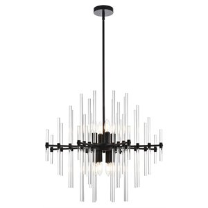 Elegant Lighting Sienna 27&quot Modern Metal and Crystal Rod Pendant in Black