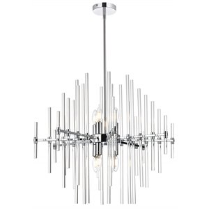 Elegant Lighting Sienna 27&quot Modern Metal and Crystal Rod Pendant in Chrome