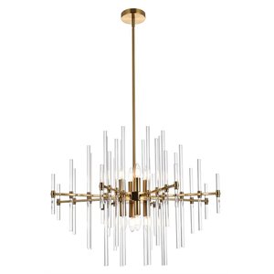Elegant Lighting Sienna 27&quot Modern Metal and Crystal Rod Pendant in Gold